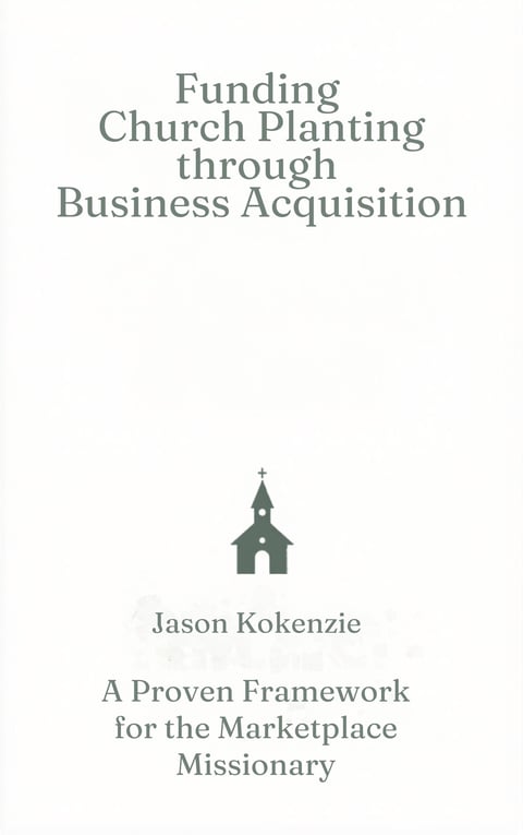 Book cover with title Funding Church Planting through Business Acquisition by Jason Kokenzie, featuring a small church icon